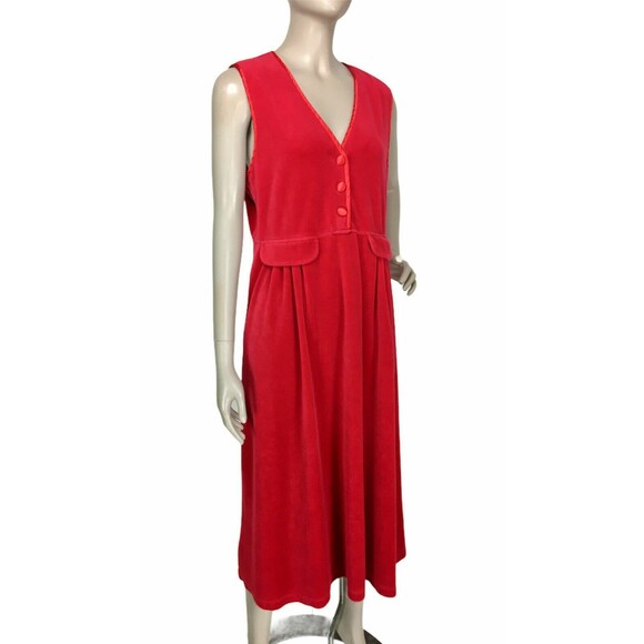 Vintage 1980's FADS Sleeveless Red Velvet Jumper Midi Dress Modest Size Small - Picture 2 of 8